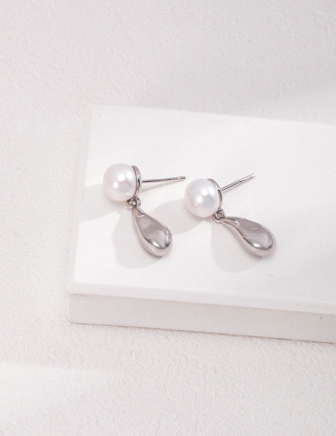 Drop Shape Sterling Silver Pearl Earrings