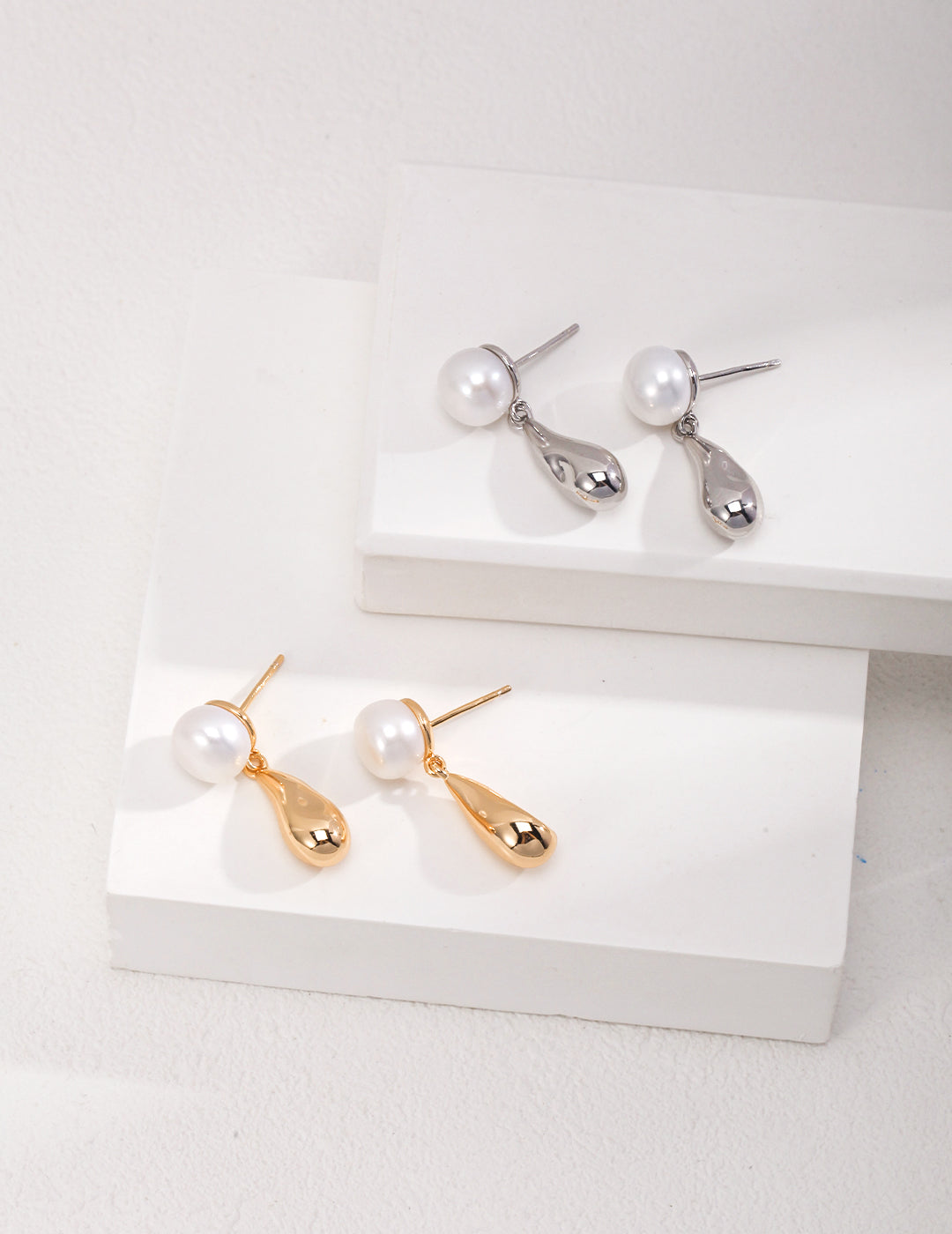 Drop Shape Sterling Silver Pearl Earrings